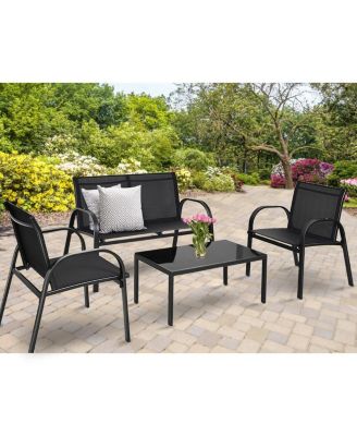 4 Pieces Patio Furniture Set with Glass Top Coffee Table