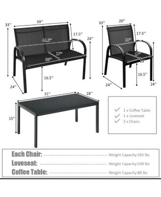 4 Pieces Patio Furniture Set with Glass Top Coffee Table