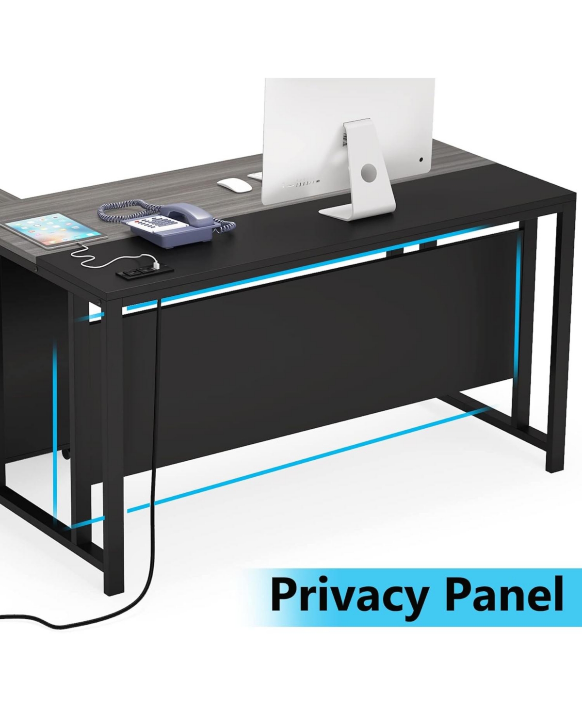 Tribesigns L-Shaped Computer Desk with Power Outlet and Drawer Cabinet, inch Large Executive Office Desk Business Furniture with inch Lateral Fi