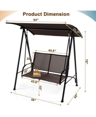 2-Seat Outdoor Canopy Swing with Comfortable Fabric Seat and Heavy-duty Metal Frame
