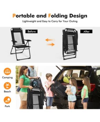 2 Pieces Patio Adjustable Folding Recliner Chairs with 7 Level Adjustable Backrest