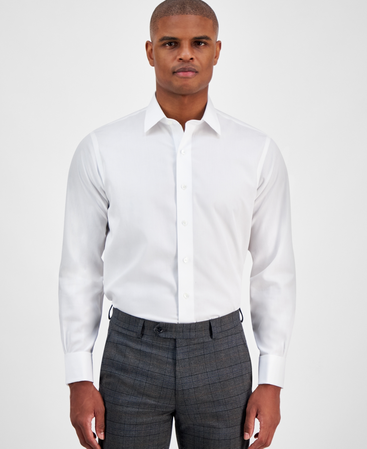Men's Regular Fit Non-Iron Spread Collar French Cuff Formal Dress Shirt - White