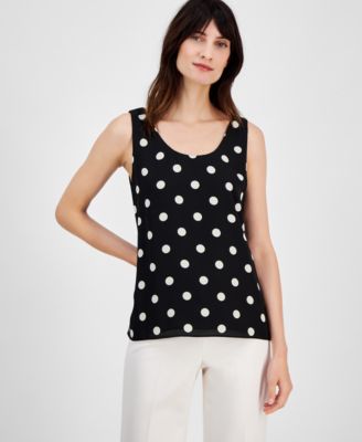 Anne Klein - Petite Dot-Print Sleeveless Scoop-Neck Top