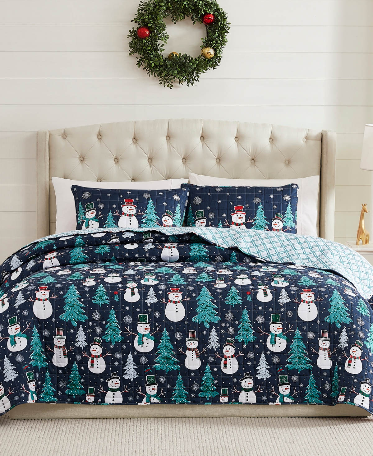 Avanti Snowman Reversible 3-pc. Quilt Set, Full/queen In Blue