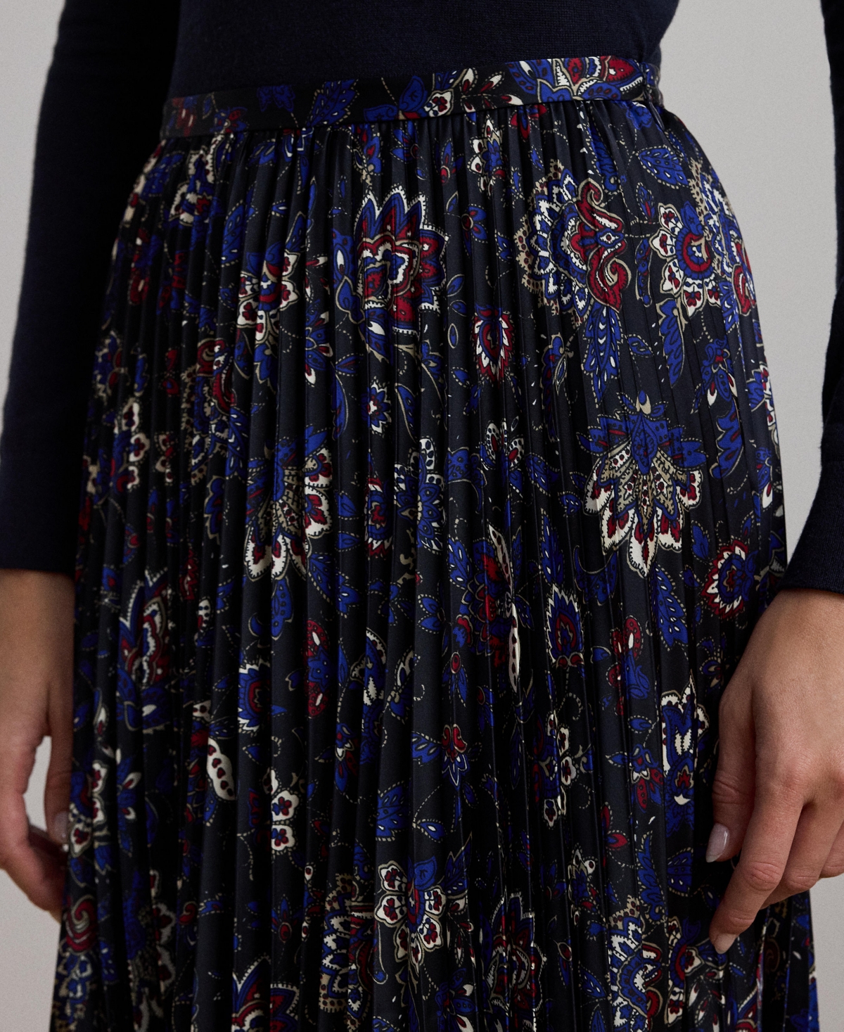 Lauren Ralph Lauren Women's Floral Pleated Satin Charmeuse Skirt