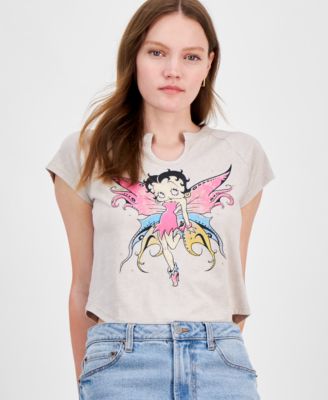Juniors' Betty Boop Embellished Raglan Baby Tee