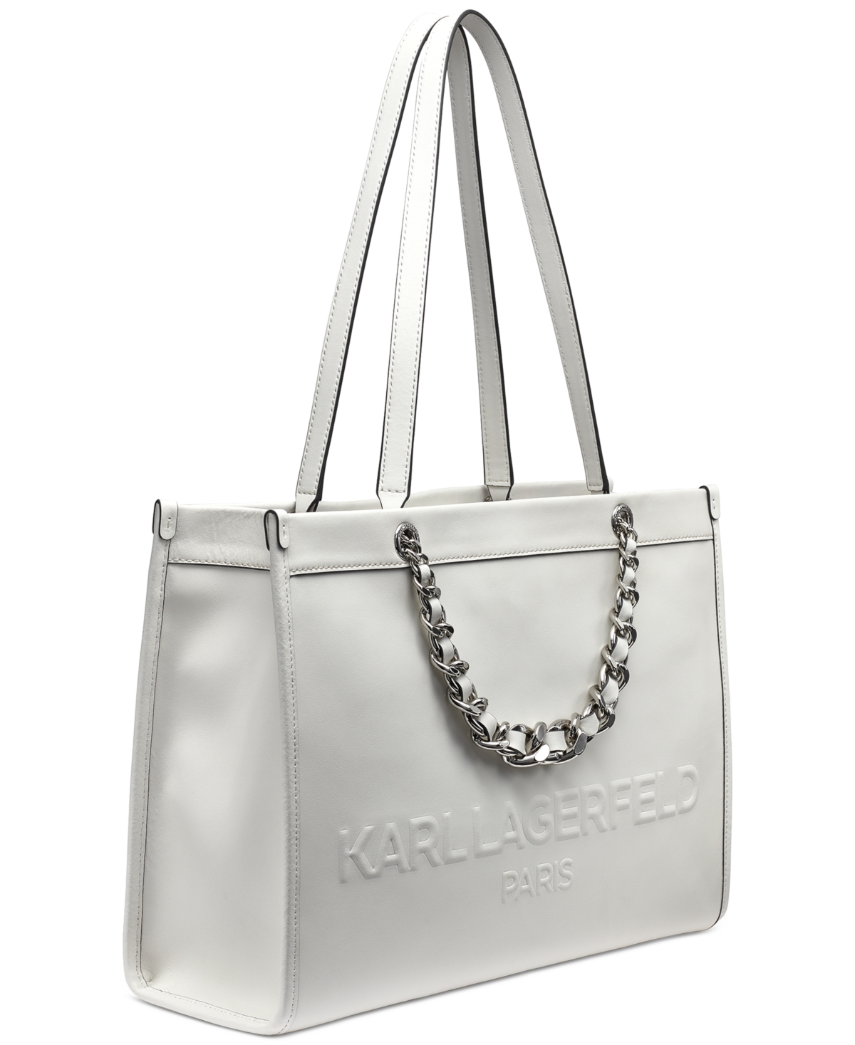 Karl Lagerfeld Savoie Large Leather Tote In White,silver