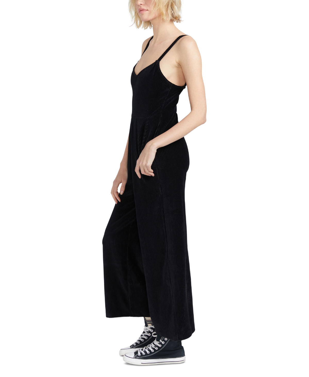 VOLCOM JUNIORS' CORDING TO U SLEEVELESS FLARE-LEG ROMPER 