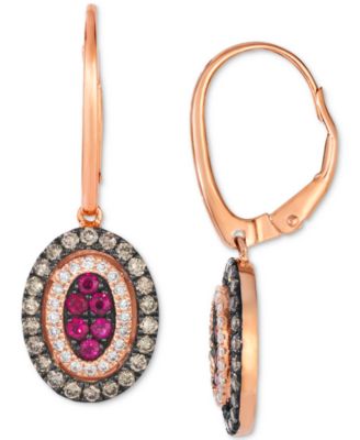 Chocolatier&reg; Passion Ruby (1/3 ct. t.w.) & Diamond (5/8 ct. t.w.) Halo Cluster Oval Drop Earrings in 14k Rose Gold