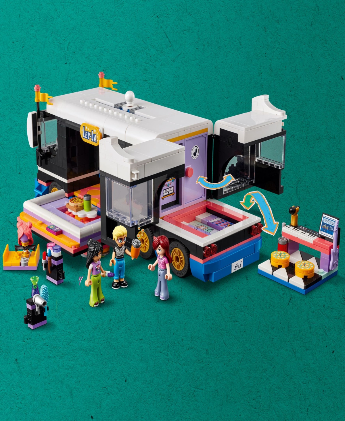 Lego Friends Pop Star Music Tour Bus Play Together Toy 42619, 845 Pieces In Multicolor