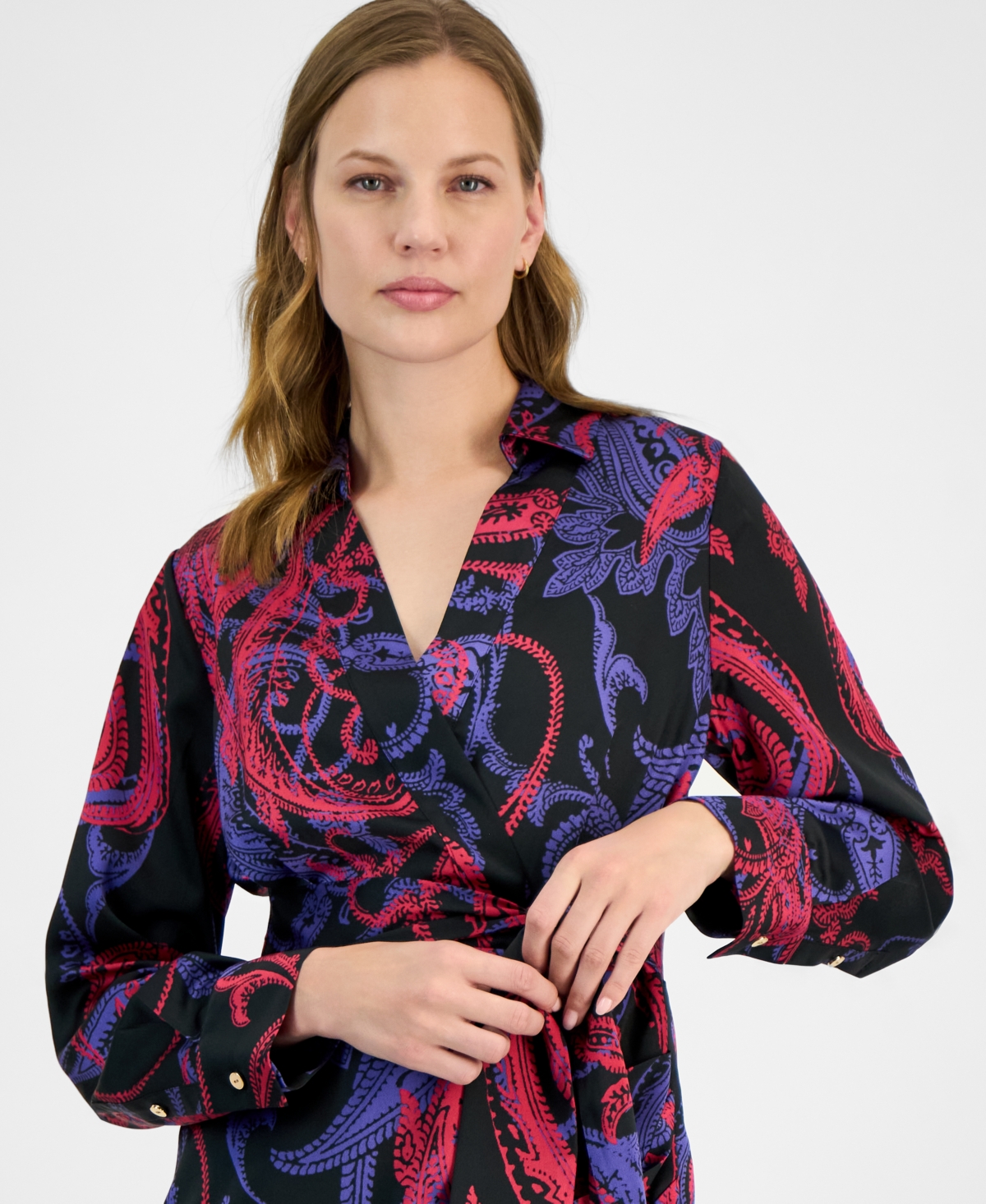 Shop Tahari Asl Women's Printed Faux-wrap Dress In Black Cobalt