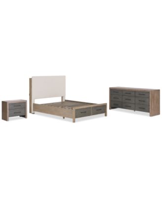 Portmore 3pc California King Storage Set (Upholstered Bed, Dresser & 2-Drawer Nightstand with soft close drawers), Created for Macy's