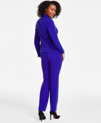 Women's Stretch Crepe Two-Button Blazer, Satin Sleeveless Tie-Front Blouse & Stretch-Crepe Straight-Leg Pants, Regular & Petite Sizes	