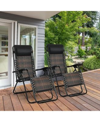 SUGIFT 2 Pieces Folding Patio Rattan Zero Gravity Lounge Chair