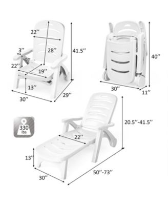 5 Position Adjustable Folding Lounger Chaise Chair on Wheels