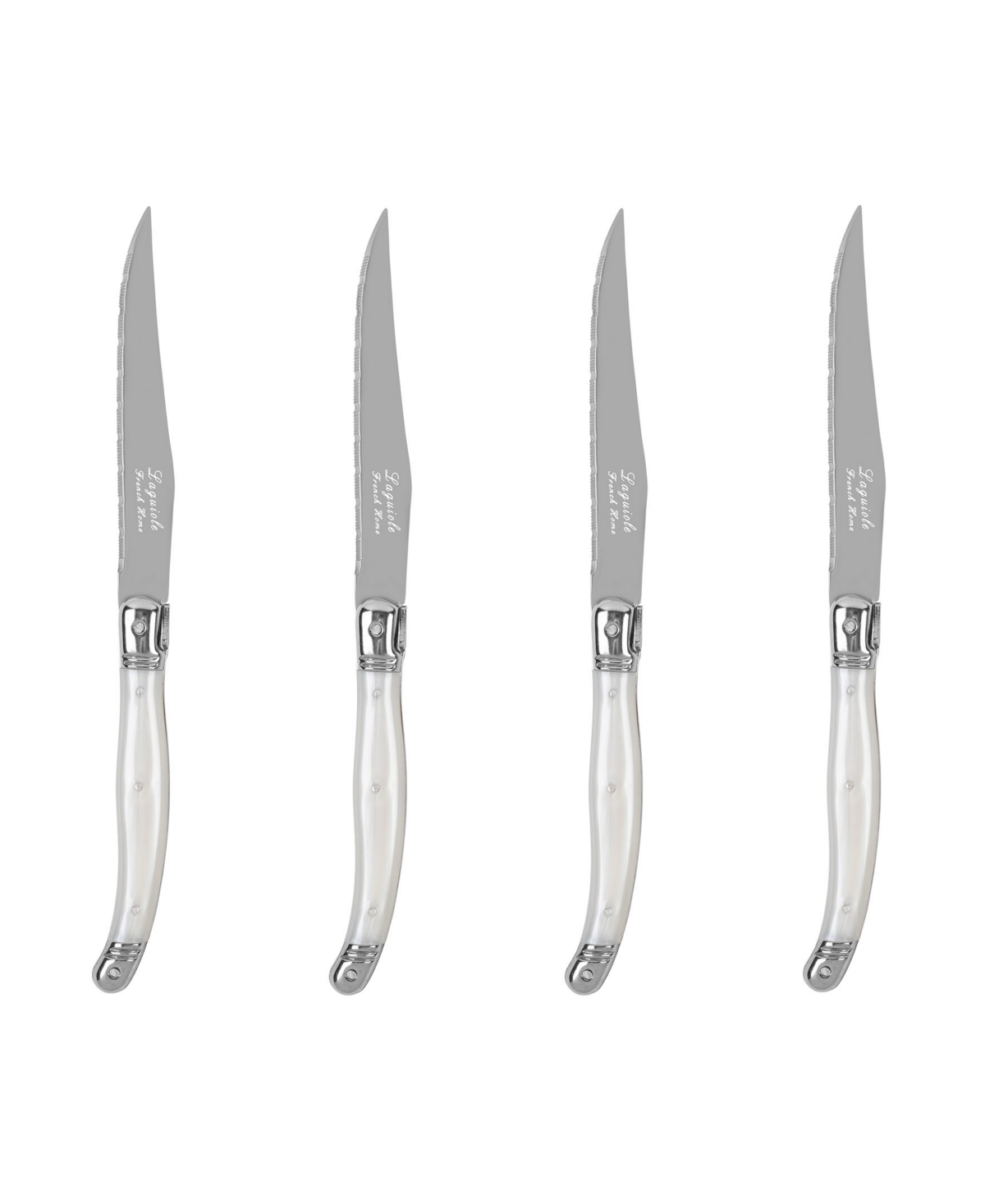French Home Laguiole Connoisseur 4-piece Steak Knife Set With Gem Handles In Gem White