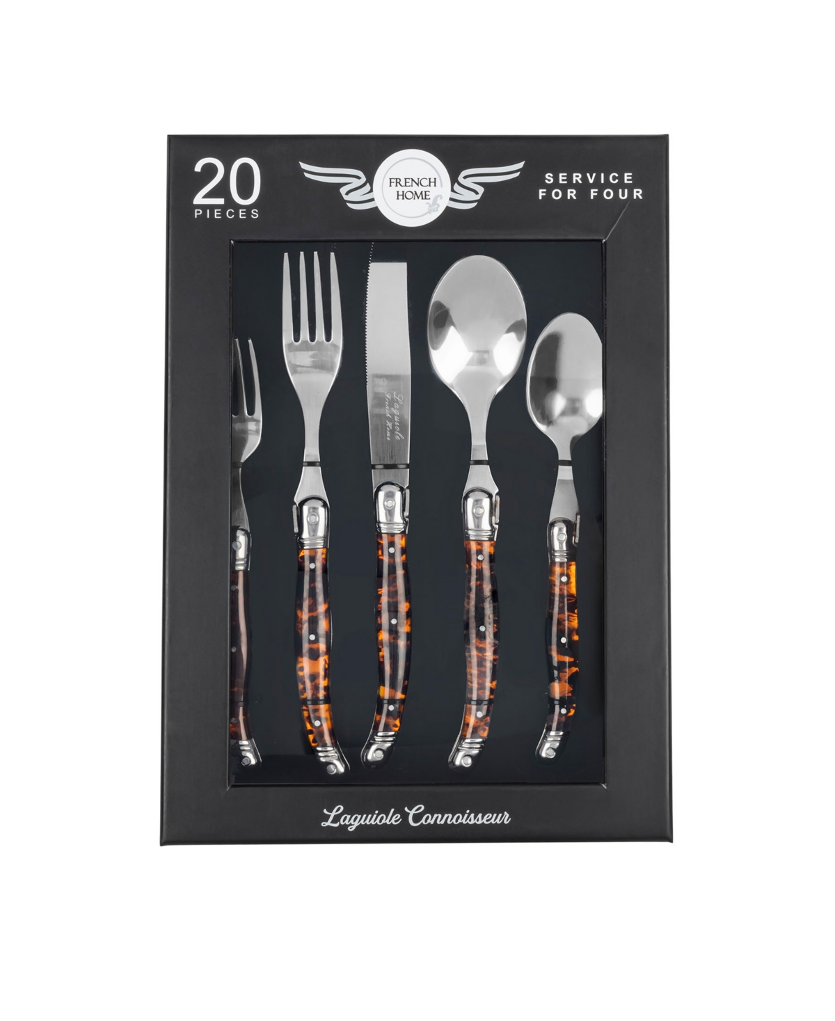 French Home Laguiole Connoisseur 20-piece Flatware Set With Tortoise Handles In Tortoise Shell