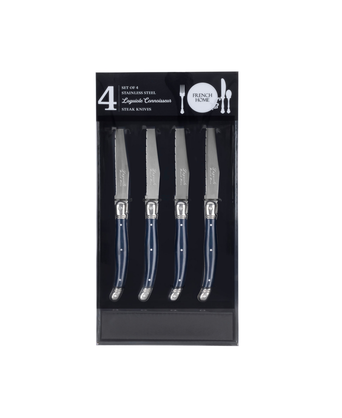 French Home Laguiole Connoisseur 4-piece Steak Knife Set With Handles In Navy Blue