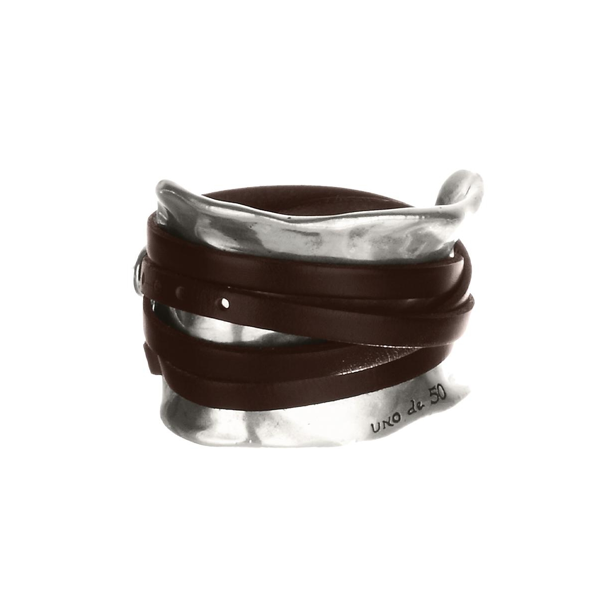 Unode50 Sterling Silver Plated Brown Leather Strap Bracelet