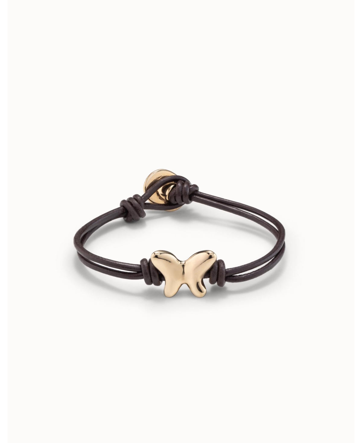 Unode50 18k Gold Plated Metal Two Leather Straps Bracelet In Gold