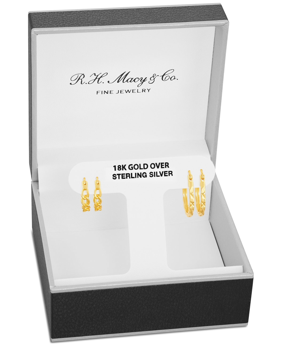 Macy's Polished Braided & Diamond-cut Hoop Earrings Set In 18k Gold Over Sterling Silver, Created For Macy' In Gold Over Silver
