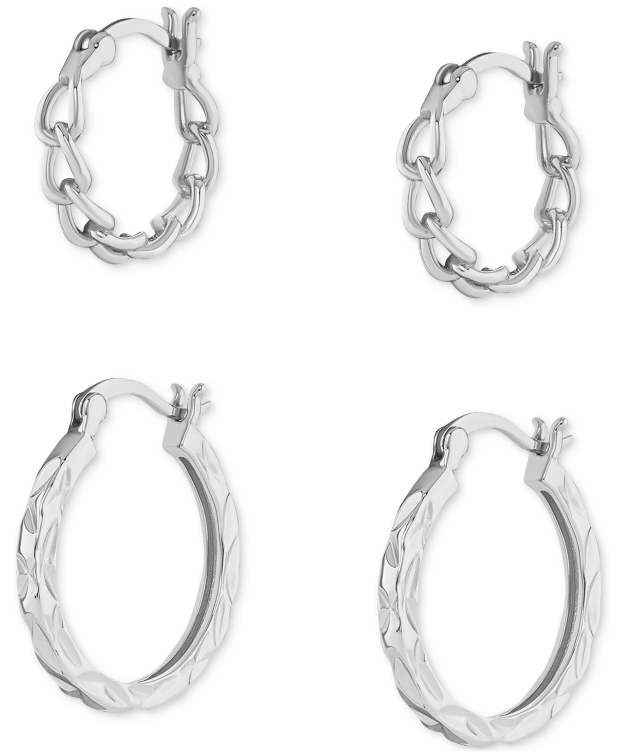 Macy's Polished Braided & Diamond-cut Hoop Earrings Set In 18k Gold Over Sterling Silver, Created For Macy' In Silver