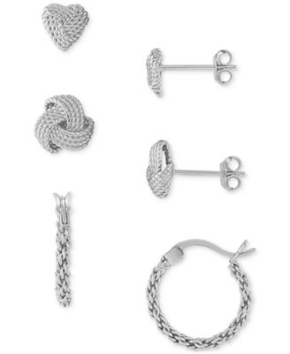 Macy's - 3-Pc. Set Loveknot Stud & Twisted Hoop Earrings in 18K Gold Over Sterling Silver or Sterling Silver