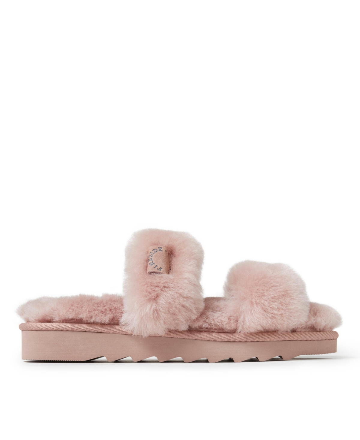 Dearfoams Women's Benalla Genuine Shearling Double Band Fuzzy Slide Slipper