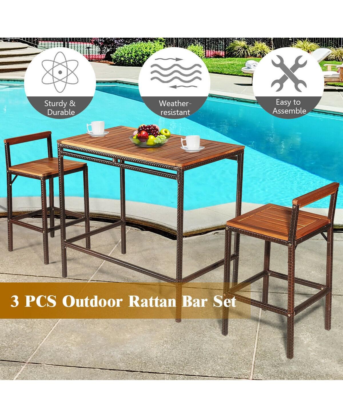 Vebreda 3 Pieces Patio Rattan Wicker Bar Dining Furniture Set