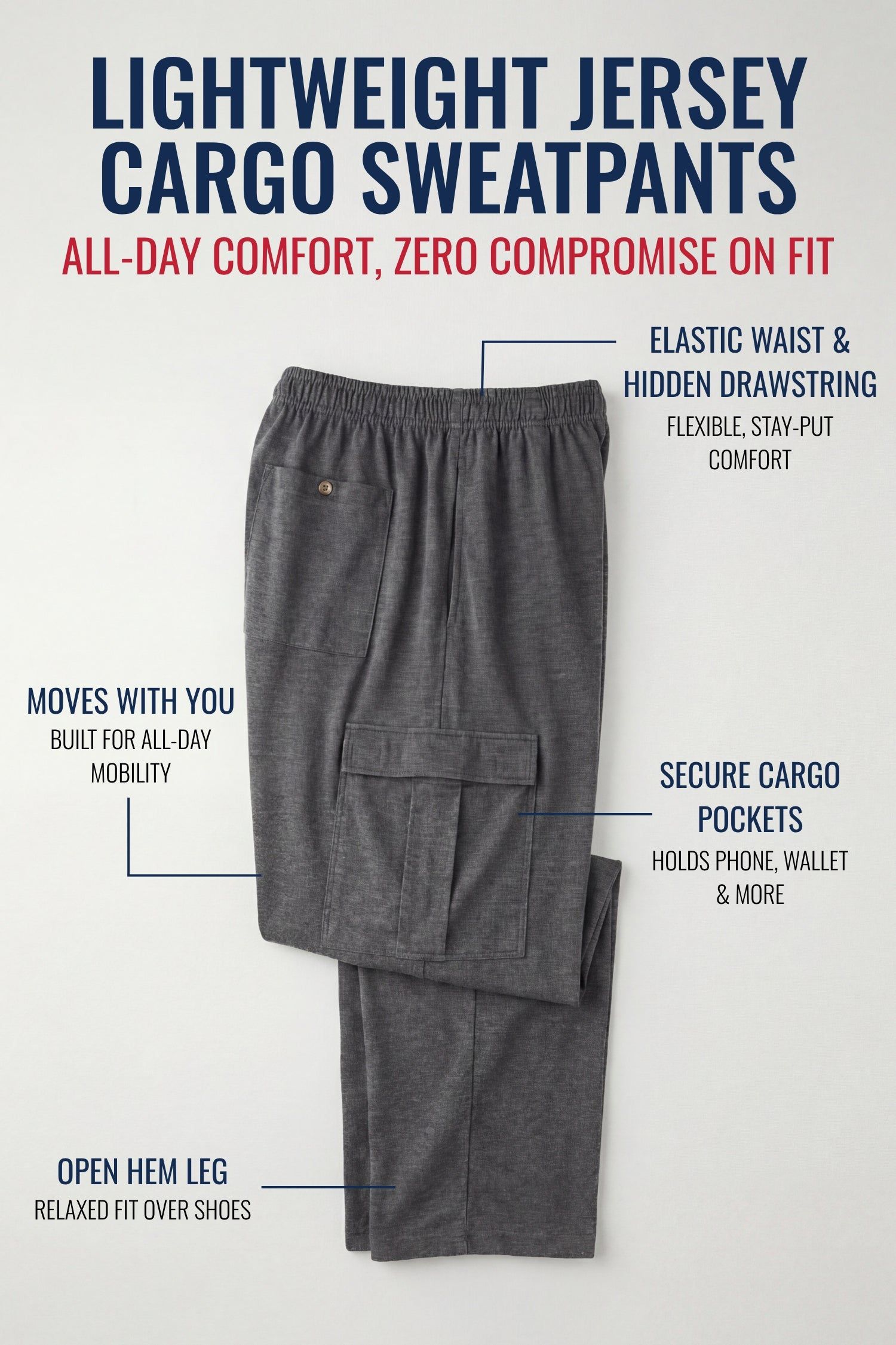 Big & Tall Lightweight Jersey Cargo Sweatpants