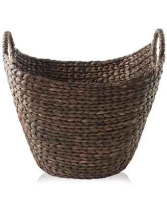 Large Laundry Boat Basket with Handles - Espresso, Woven Water Hyacinth Storage Tote for Blankets, Bathroom, Bedroom, Living Room