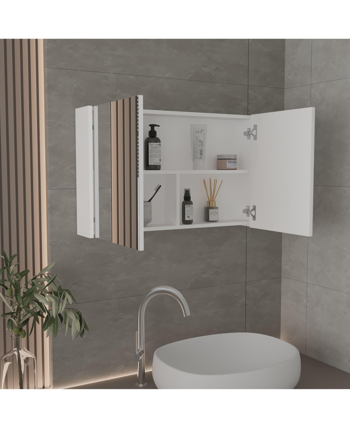 Depot E-Shop Cantwell Medicine Cabinet with 2 Doors, 3 Shelves, 2 Mirrors,- White