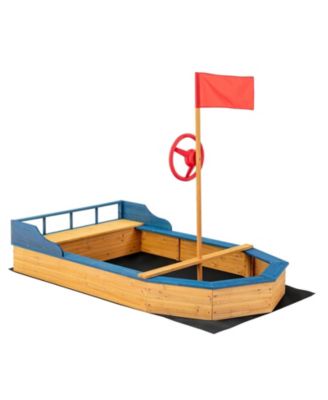 Kids' Pirate Boat Sandbox with Flag and Rudder