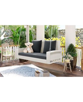 2-Person Wicker Hanging Porch Swing with Chains, Cushion, and Pillows