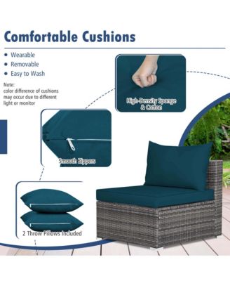 7PCS Patio Rattan Furniture Set Sectional Sofa Cushioned Garden Peacock