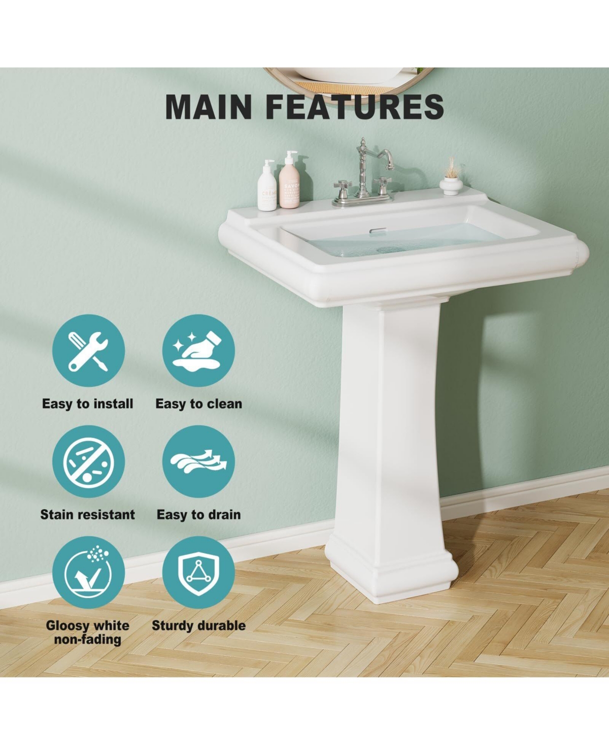 gaomon Bathroom Pedestal Sinks,Rectangular Pedestal Sink 26