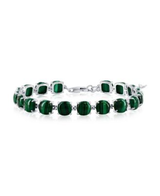 Caribbean Treasures Sterling Silver 65mm 4-Prong Tennis Bracelet Available in Larimar Lapis or Malachite - Malachite 131$