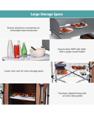 Foldable Outdoor BBQ Portable Grilling Table with Windscreen Bag