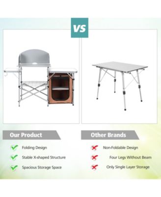Foldable Outdoor BBQ Portable Grilling Table with Windscreen Bag