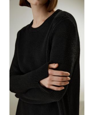 Women's Merino Wool Ribbed Slit Cuff Sweater