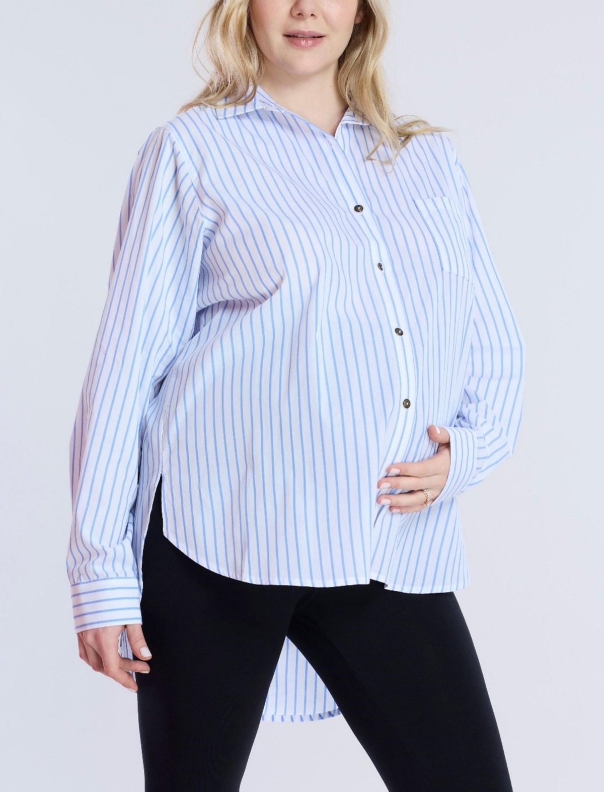 Women's Long Sleeve Button-Up Poplin Shirt - Motherhood Maternity