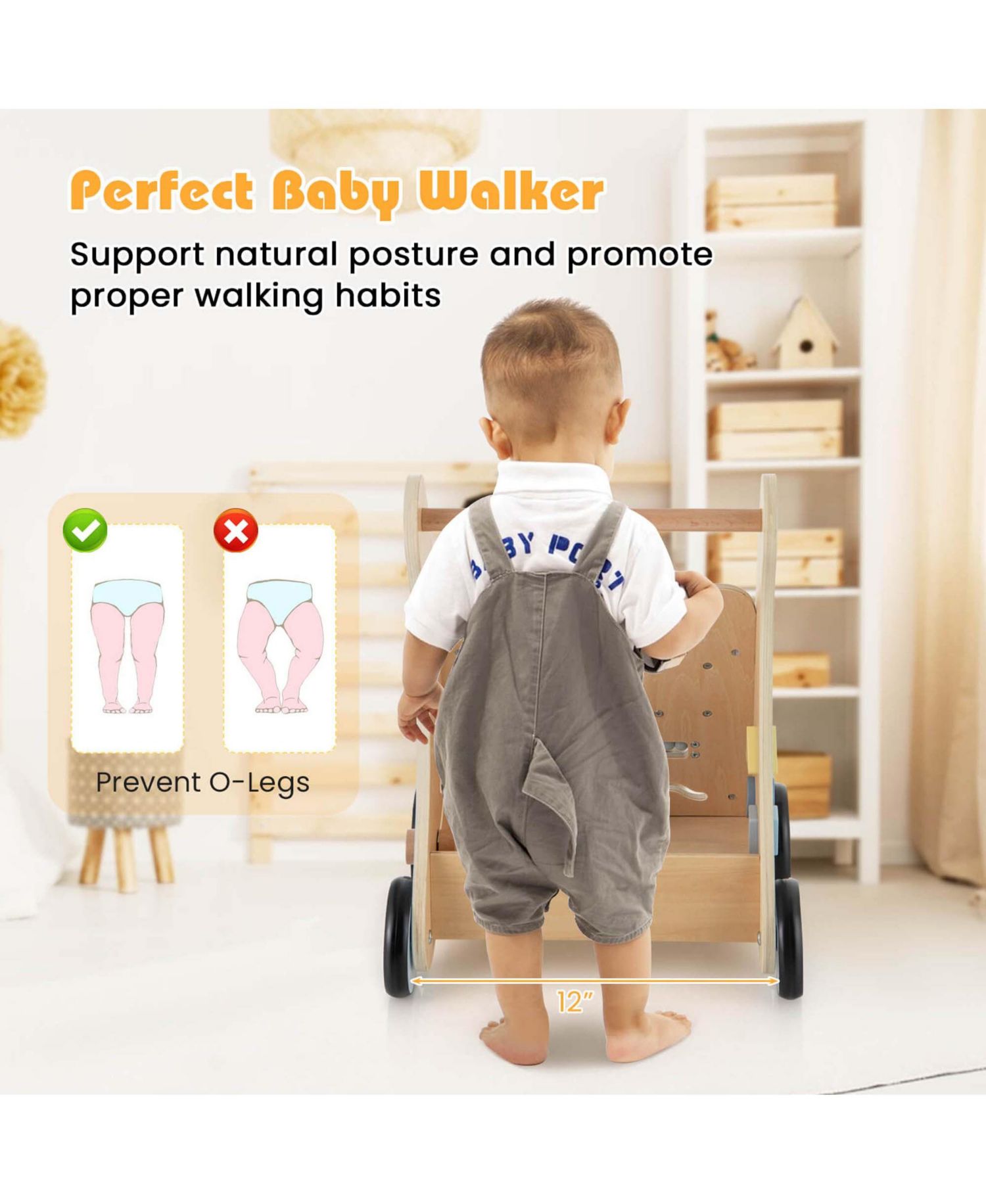 Wooden Baby Walker Push & Pull Walker with Multi-Activity Center
