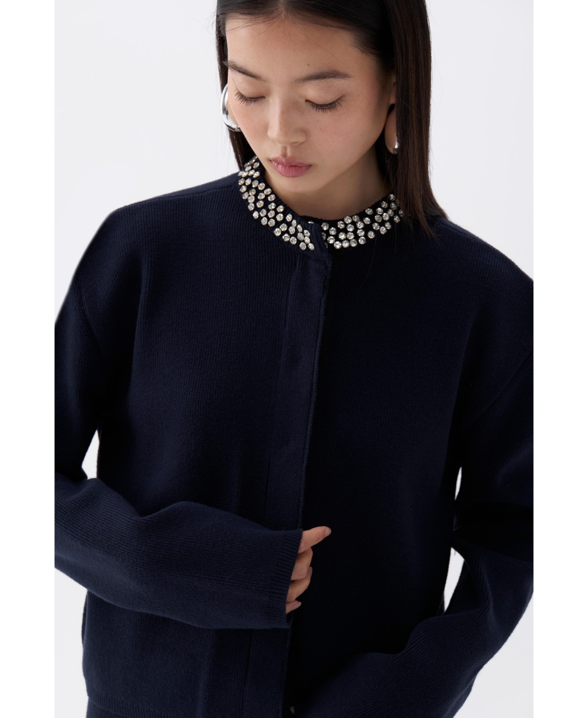 Nocturne Women's Shiny Stone Collar Knit Cardigan