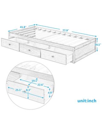Twin Size Platform Storage Bed With 3 Drawers