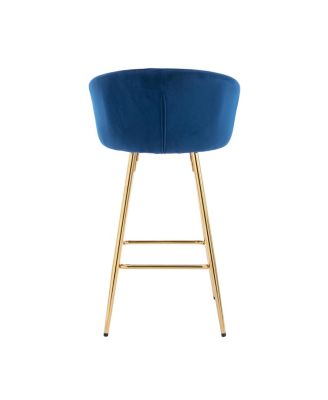 Streamdale Blue Velvet Bar Stools with Gold Legs (Set of 2