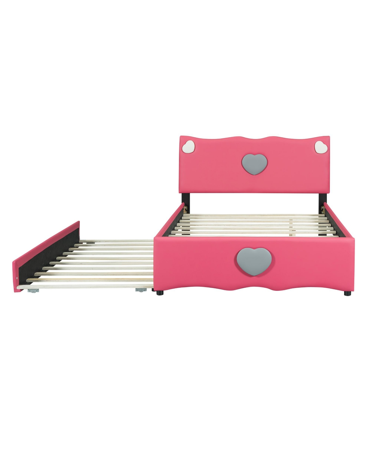 Streamdale Furniture Size Upholstered Platform Bed with Trundle and Heart Shaped Decoration,- Dark pink
