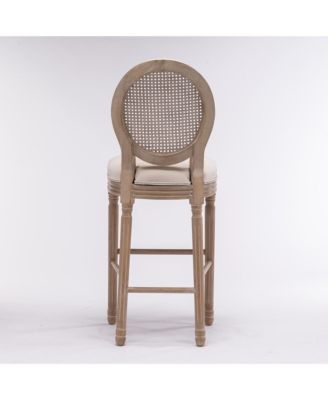 Country Bar Stools with Rattan Back, Beige (Set of 2)
