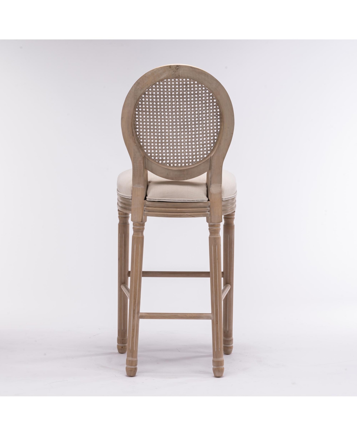Streamdale Furniture French Country Wooden Bar Stools Rattan Back With Upholstered Seating, Beige And Natural, Set Of