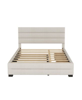 Streamdale Queen Upholstered Platform Bed With Twin Size Trundle And Two Drawers