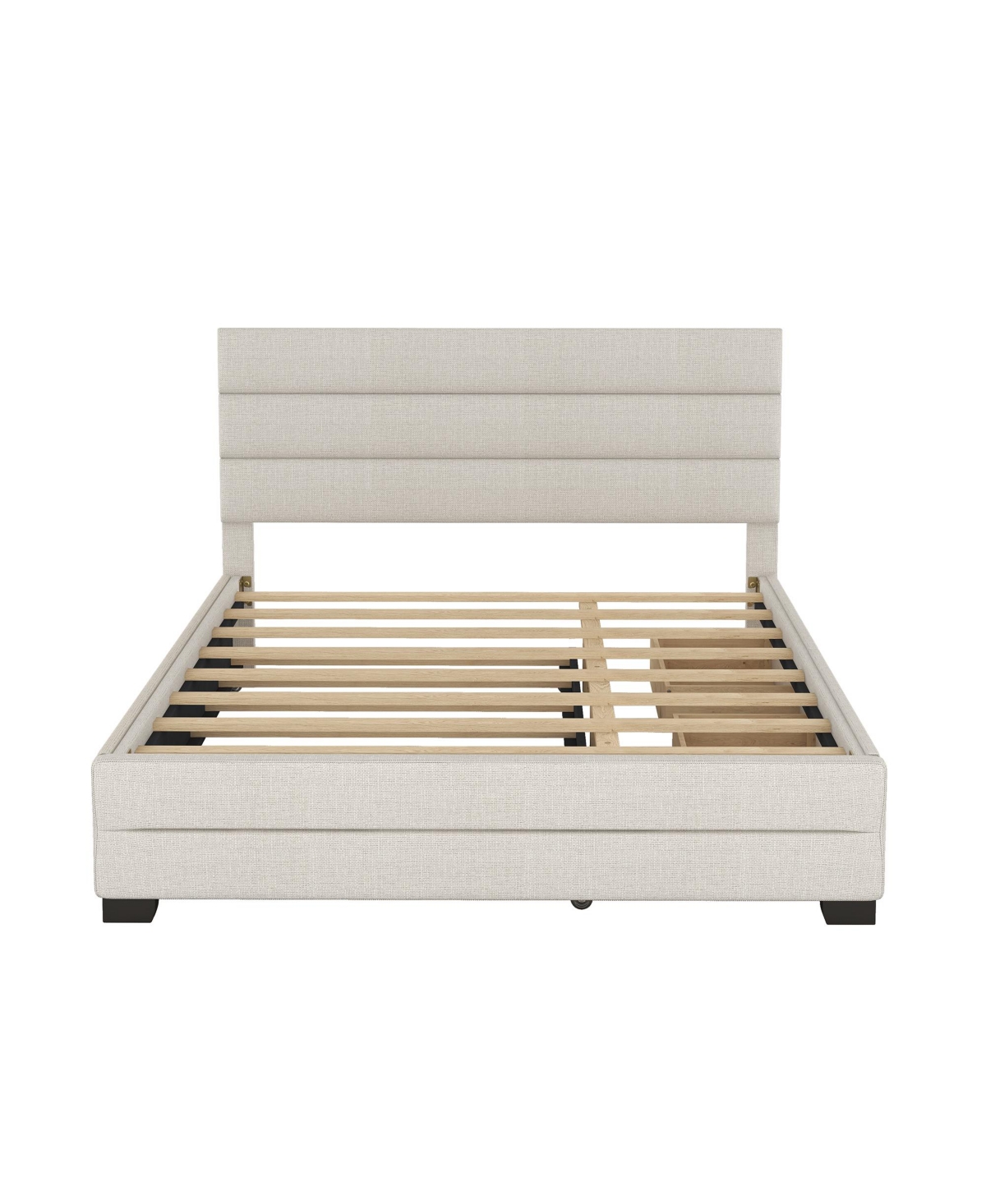 Streamdale Queen Upholstered Platform Bed With Twin Size Trundle And Two Drawers